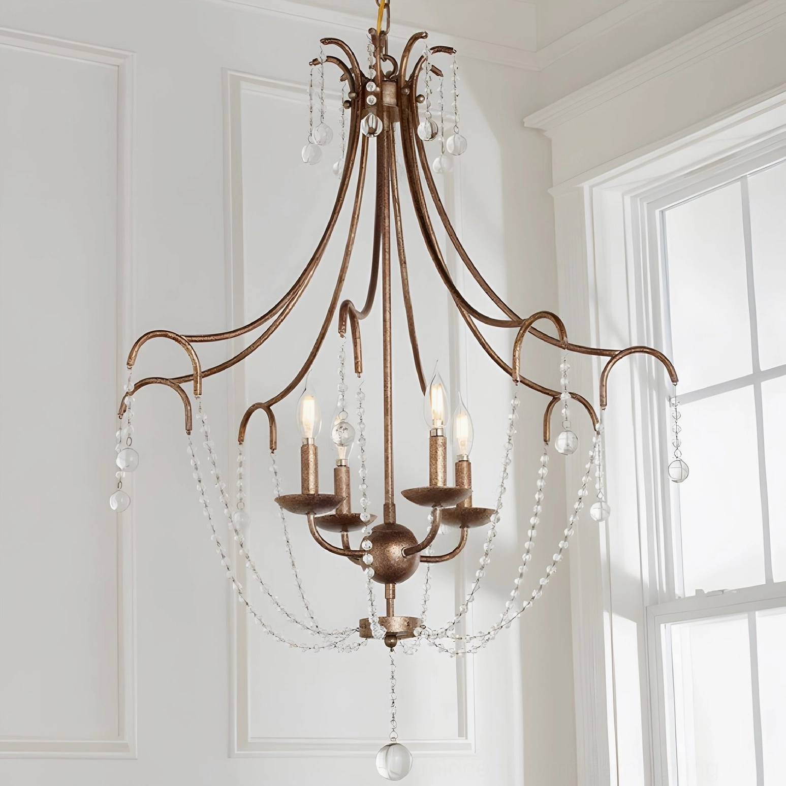 Fabio antique brass crystal chandelier ornate ceiling fixture mid-century modern lighting