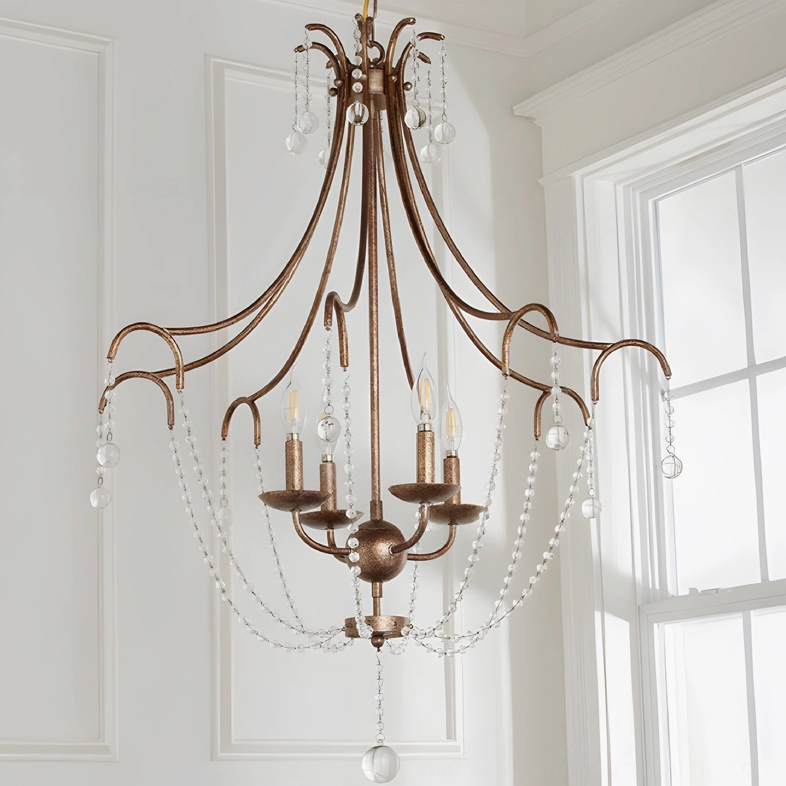 Fabio crystal chandelier bronze frame four candle-style bulbs with prismatic crystal details