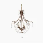 Fabio 4-head crystal chandelier front view with antique brass frame and cascading crystal teardrops