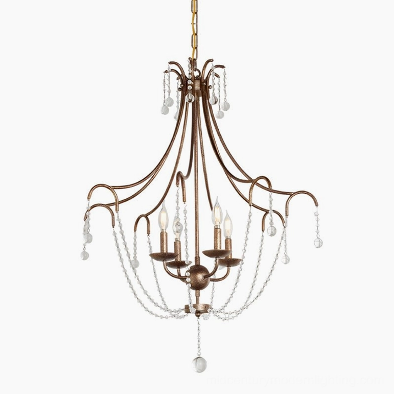 Fabio 4-head crystal chandelier antique brass finish complete fixture overhead view