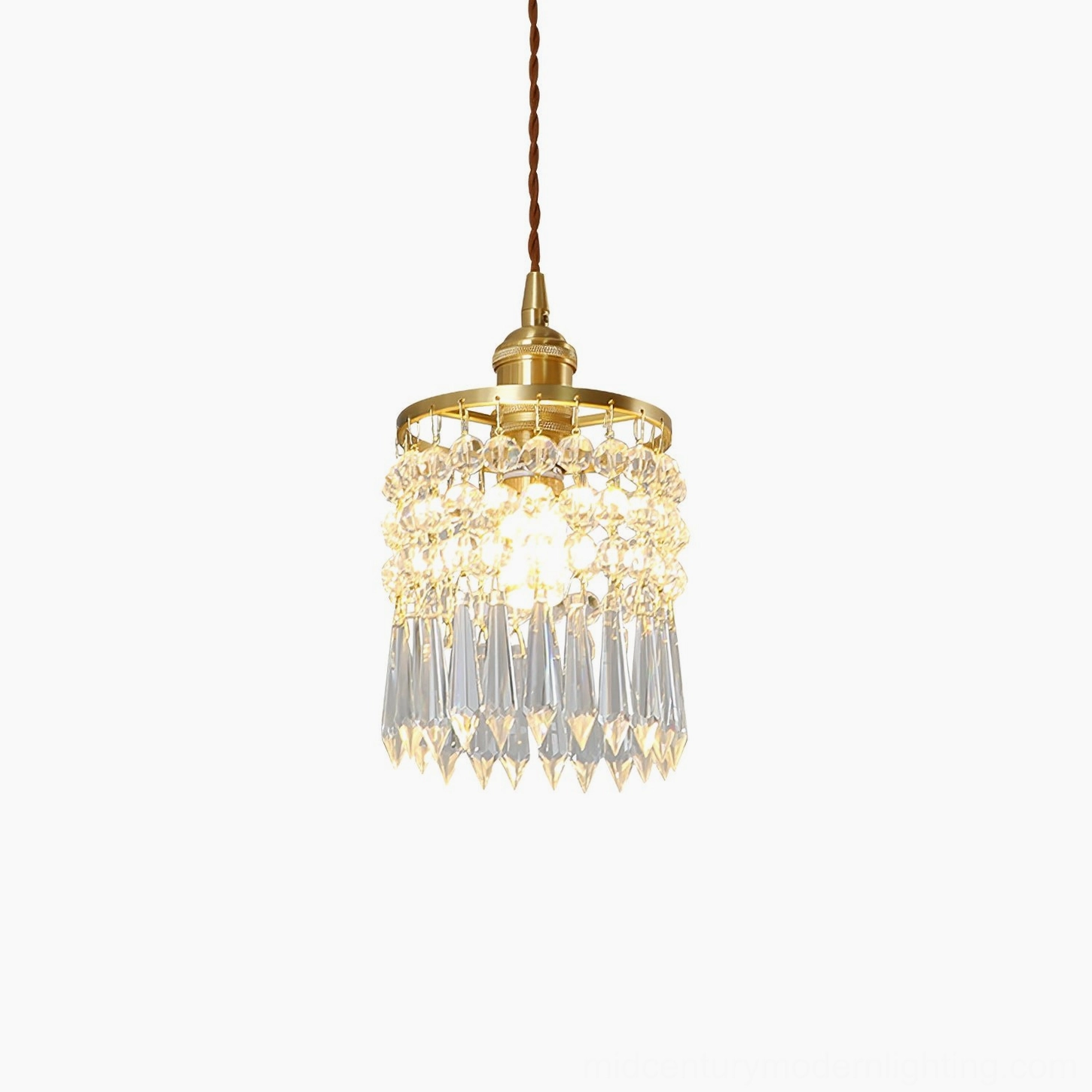 Crystal pendant lighting with faceted beads and warm glow interior illumination