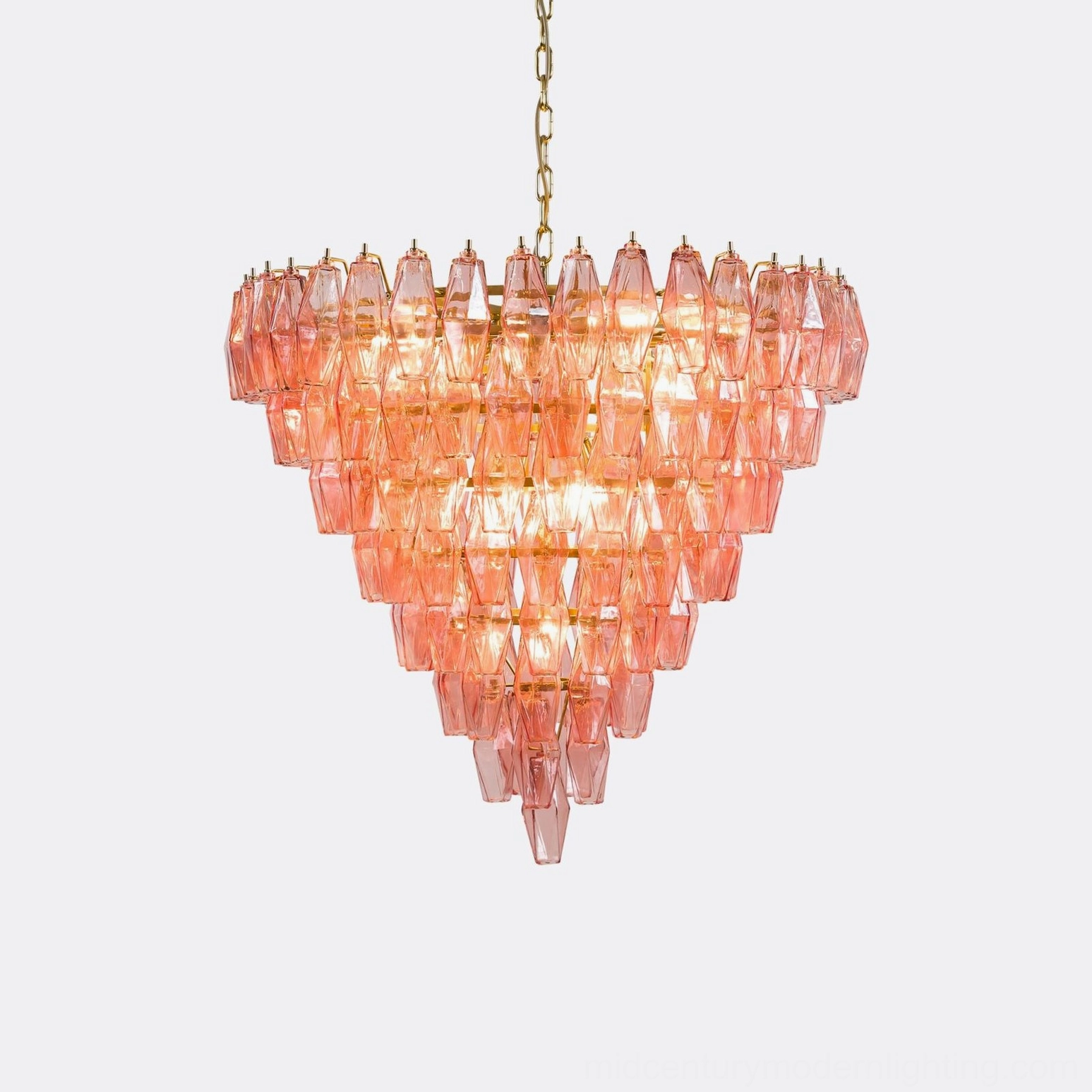 Faceted crystal prism chandelier sparkling light refraction effect showcase