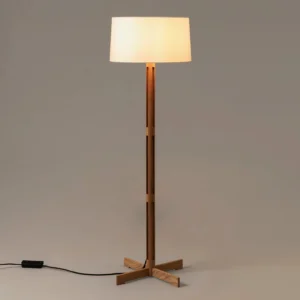 FAD Mid-Century Floor Lamp three-quarter angle showcasing cylindrical walnut pole and tapered shade design