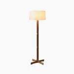 FAD Walnut Floor Lamp front view with white linen shade and wooden cross base on neutral studio background