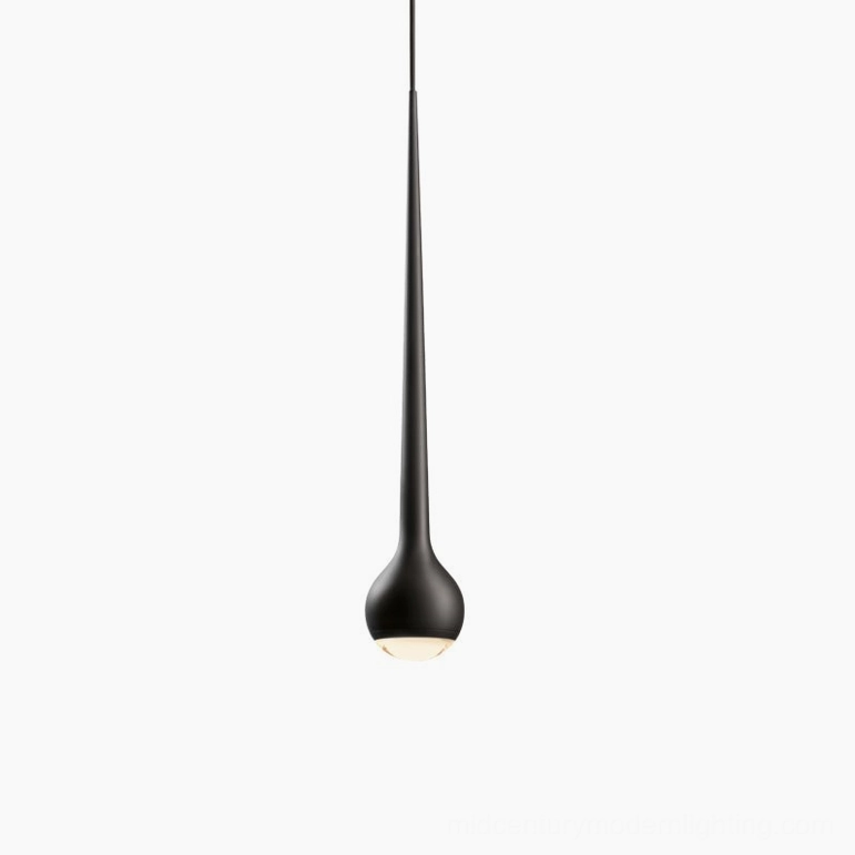 Matte black single-head teardrop pendant light for bedroom accent and task lighting