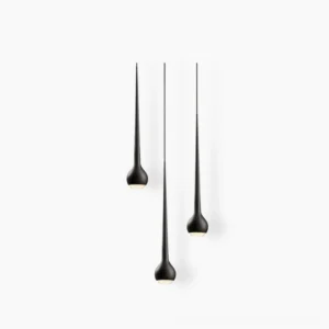 Falling Water teardrop pendant light with matte black finish, front studio view on white background