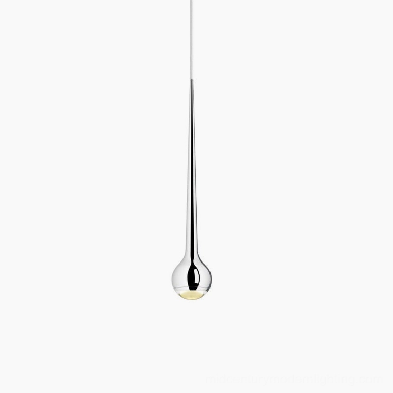 Polished chrome teardrop pendant light with jewelry-like reflective finish