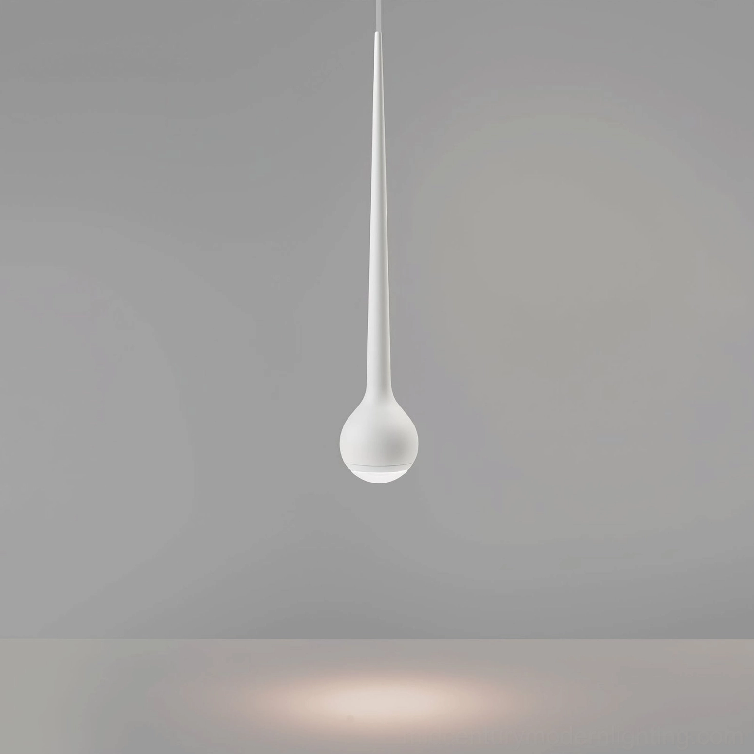 Teardrop pendant light installation showing shadow and light reflection on ceiling