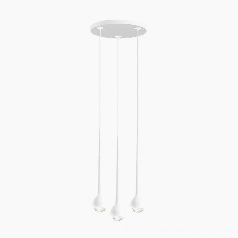White three-head teardrop pendant light installation for Scandinavian modern design