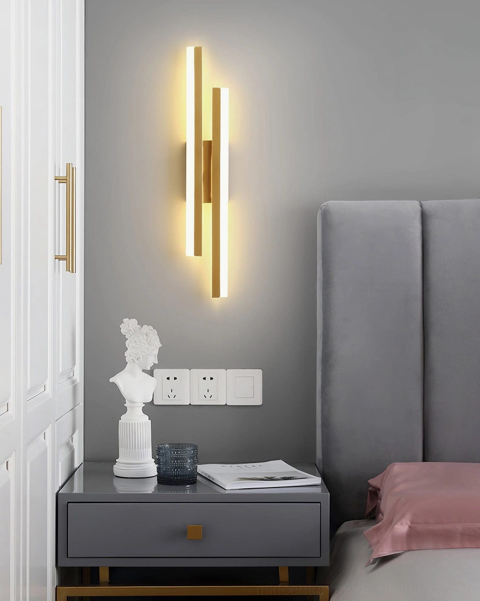 Detailed view of Fallon wall lamp structural geometry and metal frame construction quality