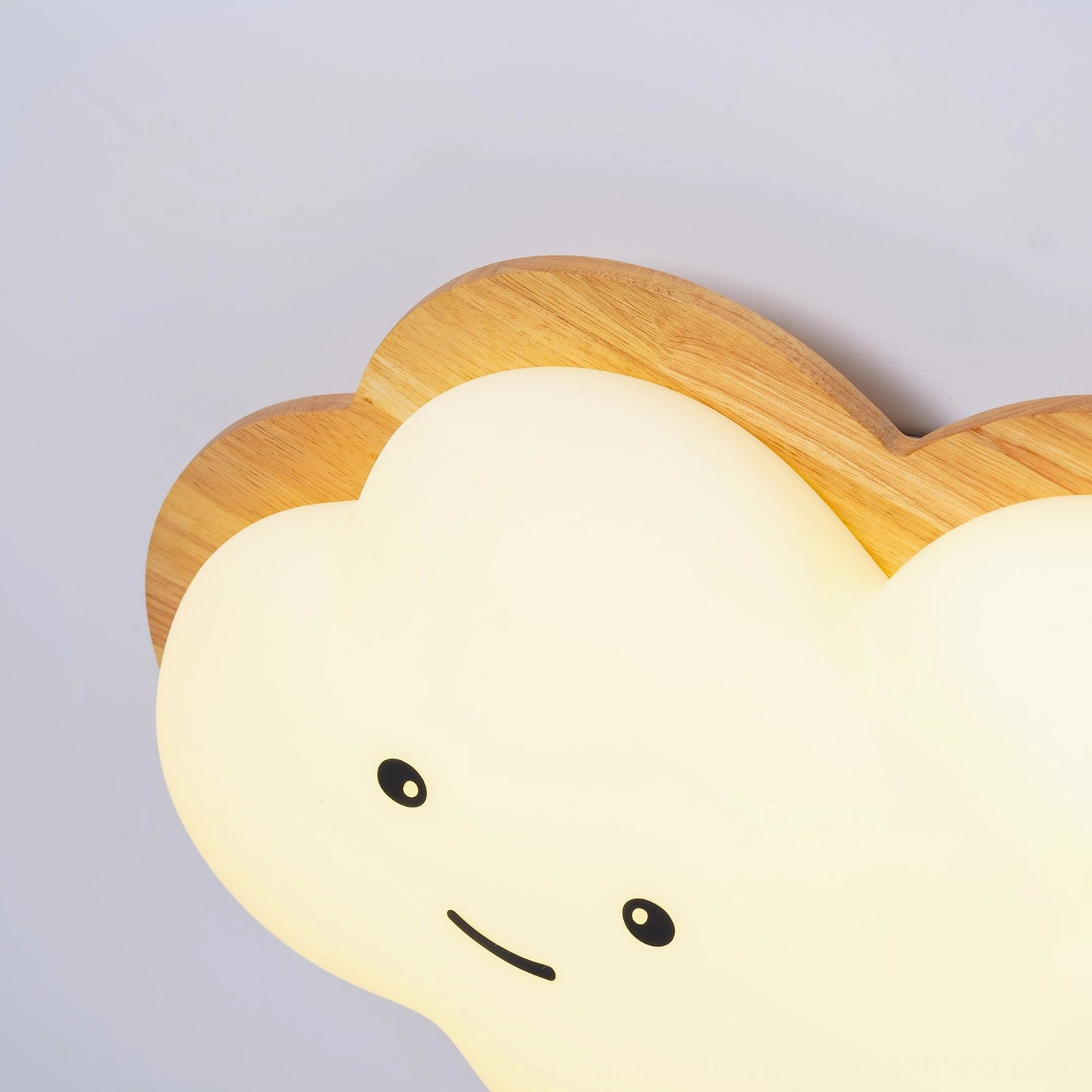 Smiling cloud light fixture in contemporary family bedroom demonstrating room ambiance and lighting effect
