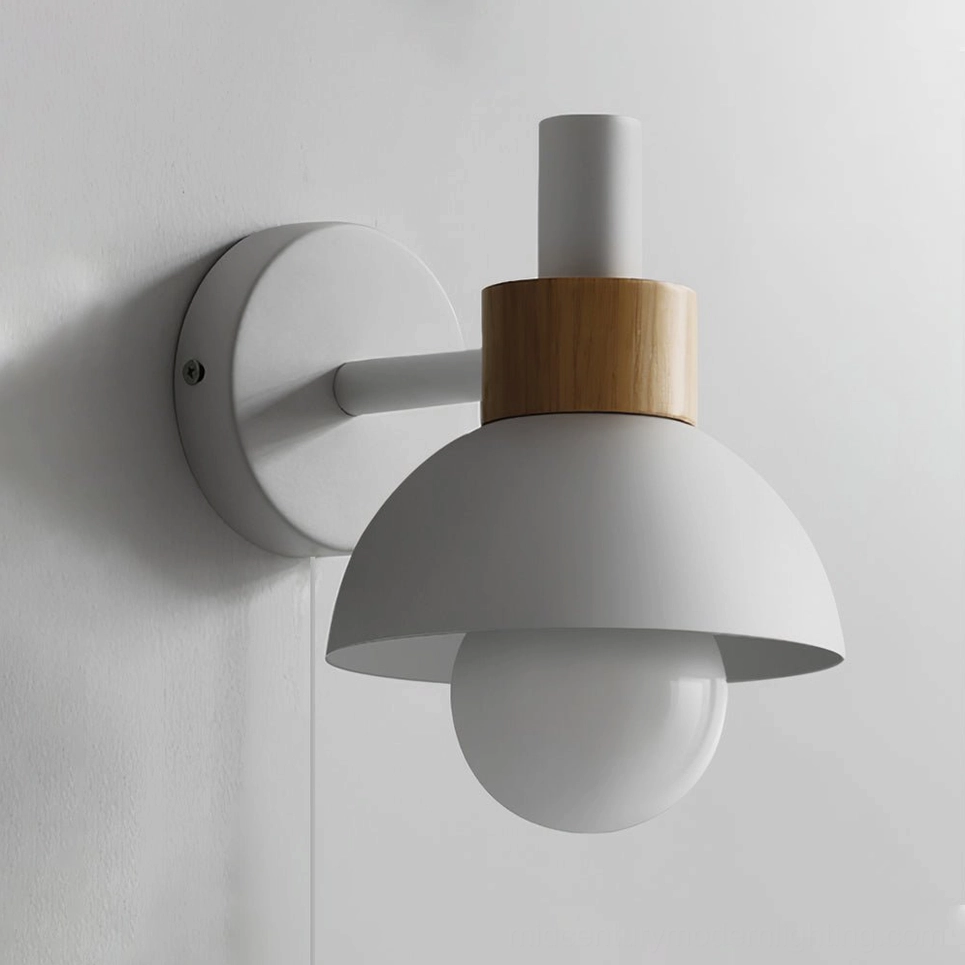 Fanta wall lamp product photography showing dome shade and wood accent bracket