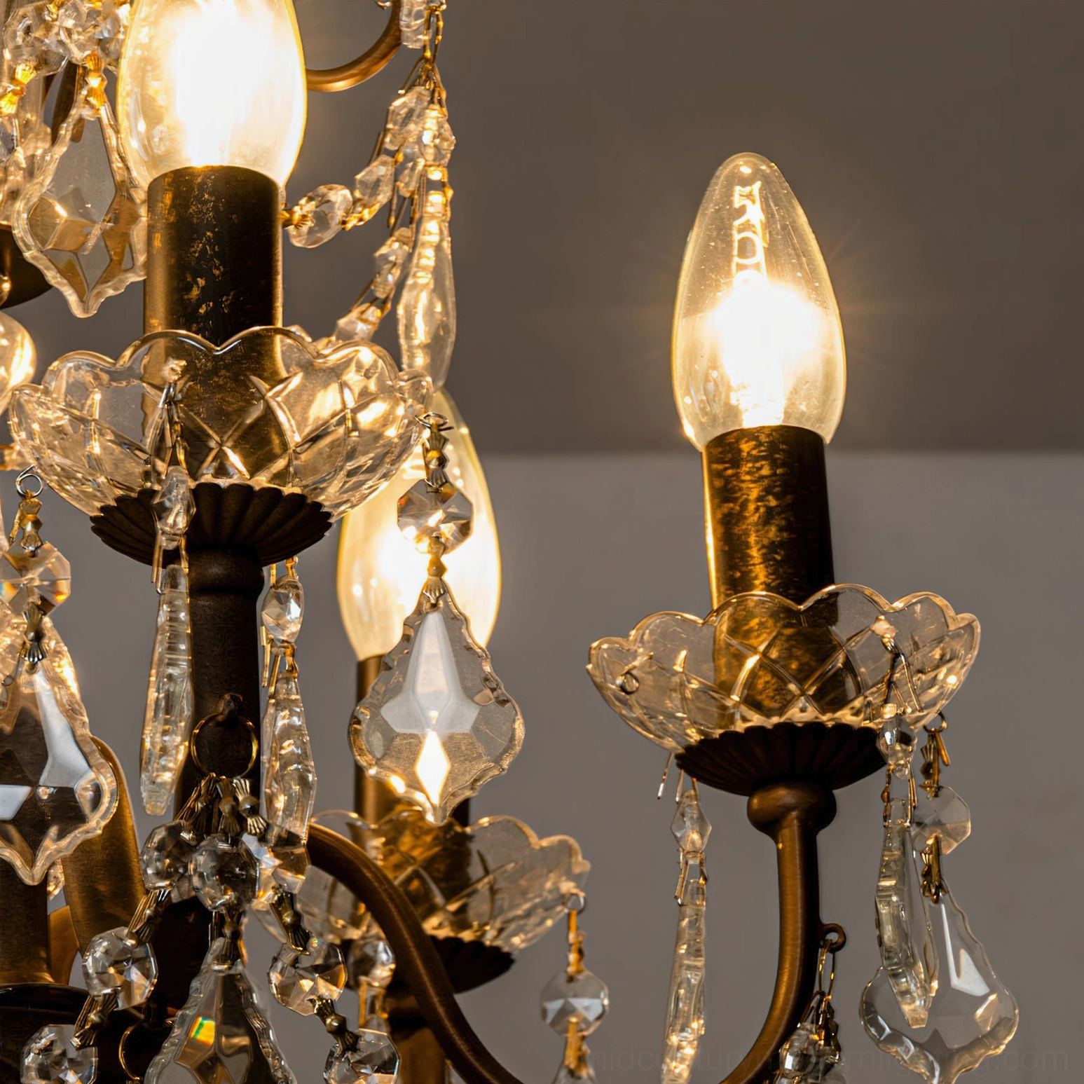 Fauna crystal chandelier ambient lighting test showing soft diffused glow and painterly light effect across ceiling surface