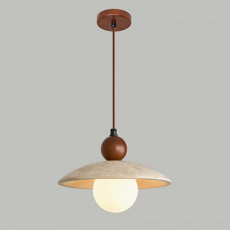 Ferox pendant light small size 7.9 inch with walnut and beige finish - product display photography