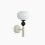 Feya minimalist globe wall lamp front view with opal glass sphere and dual-tone metal finish