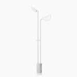 Filo minimalist floor lamp with dual leaf-shaped diffusers in white finish, sleek metal pole, and marble base - front studio view