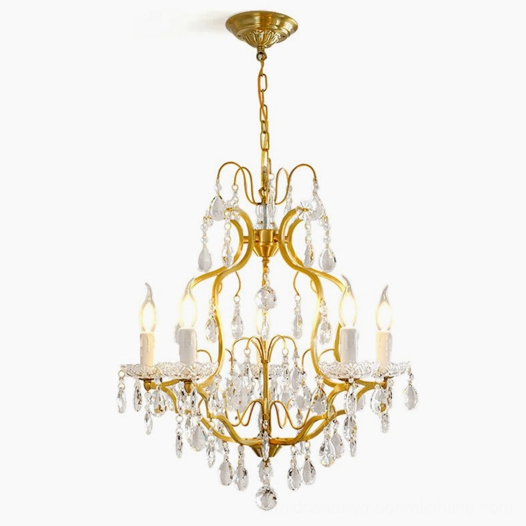 Five-head brass scrolls crystal chandelier product showcase with elegant scroll detailing