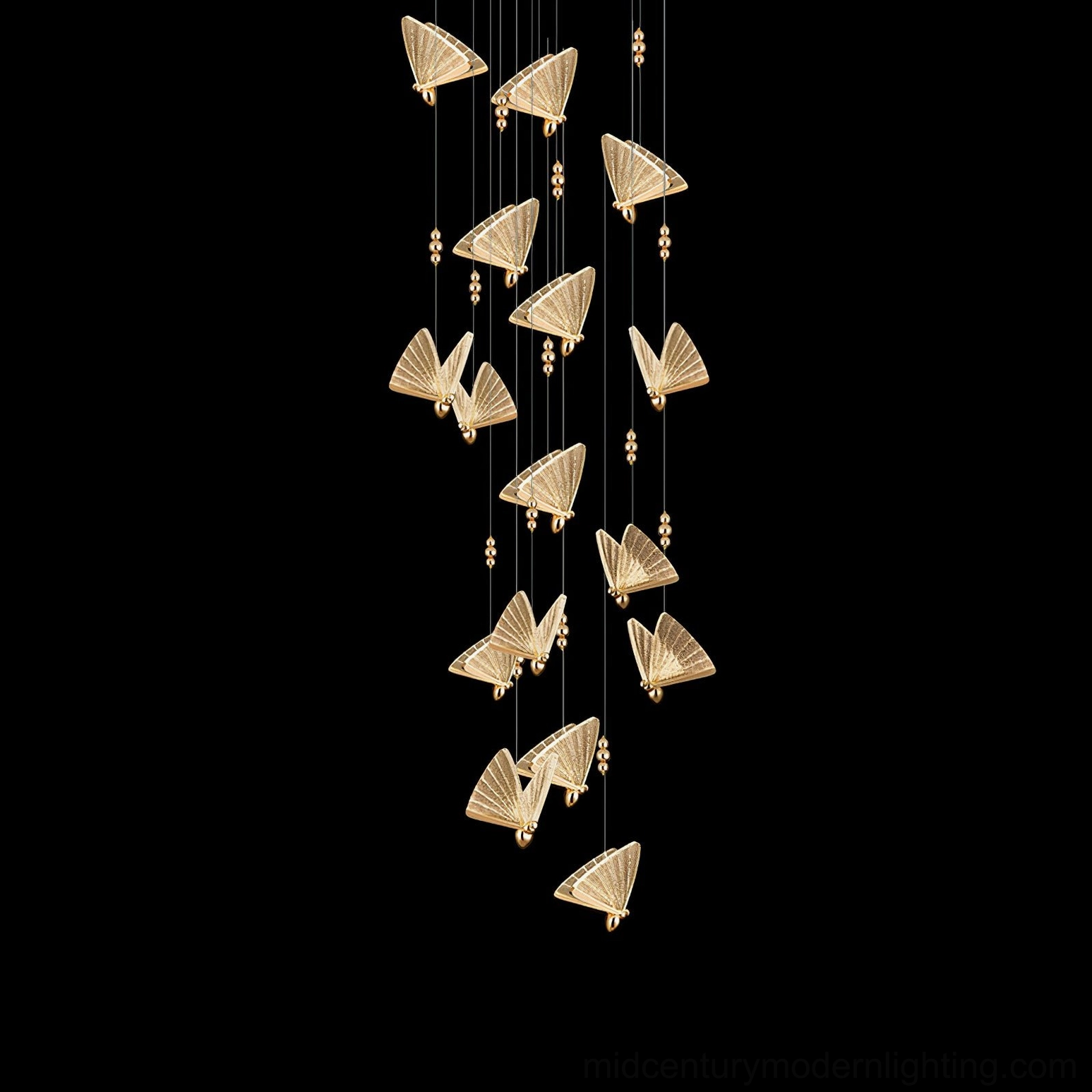 Butterfly pendant light five-head round canopy brass