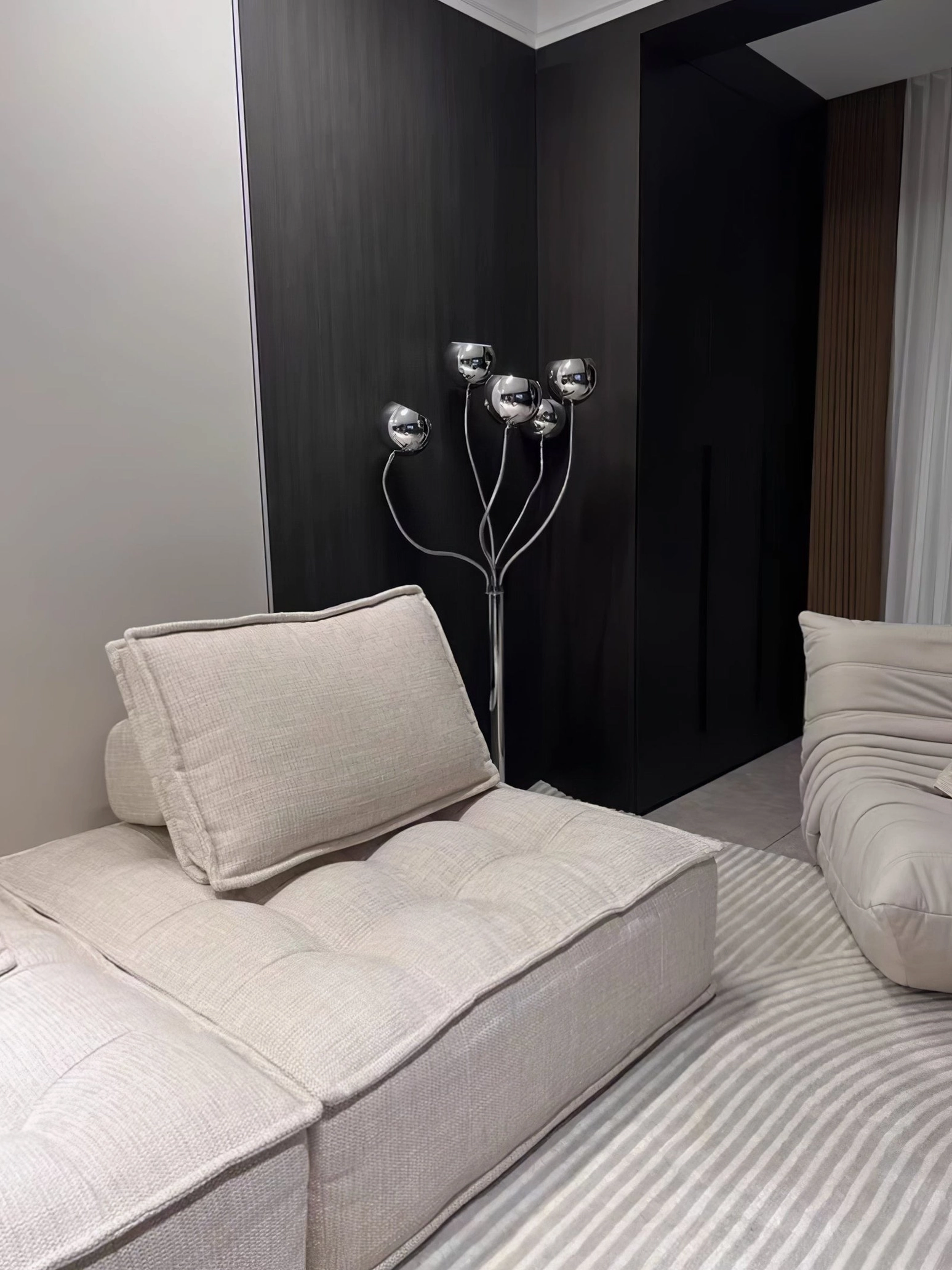 Five-head chrome eyeball floor lamp full height view demonstrating 1970s space age design aesthetic