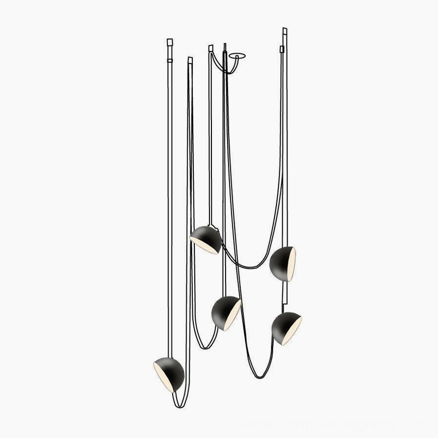 Five-head leather sling pendant lamp 39.4 by 59 inches configuration for large open spaces