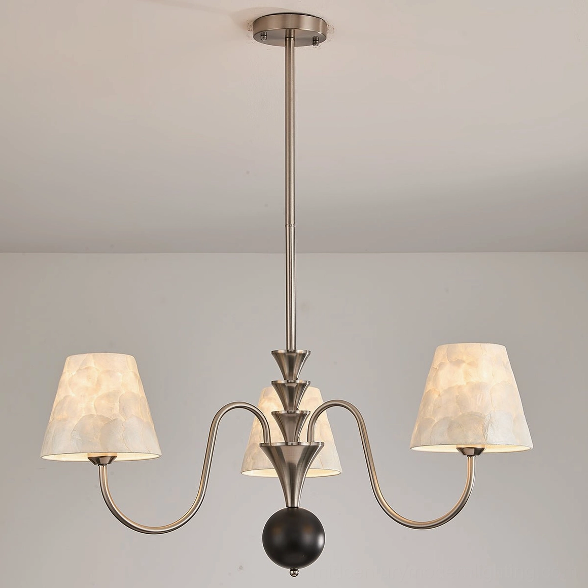 Five-light maeve capiz shell chandelier mid-size specifications for standard dining tables