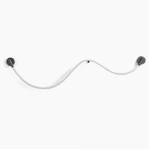Flecto Tube flexible LED wall lamp in matte black, unlit front flat lay on white background showing woven fiber texture and metal mounting hardware