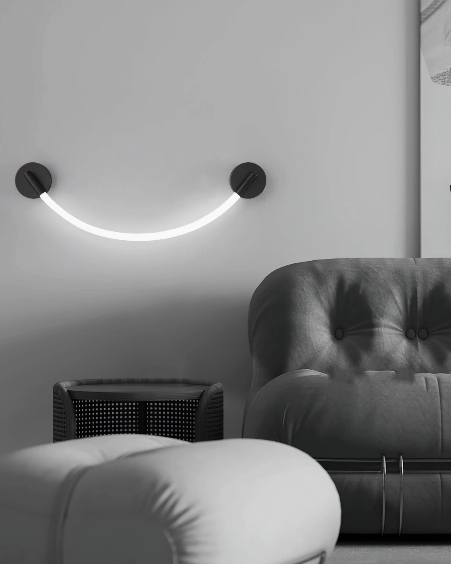 Flecto Tube wall lamp in sculptural curve configuration demonstrating flexible design and warm light diffusion