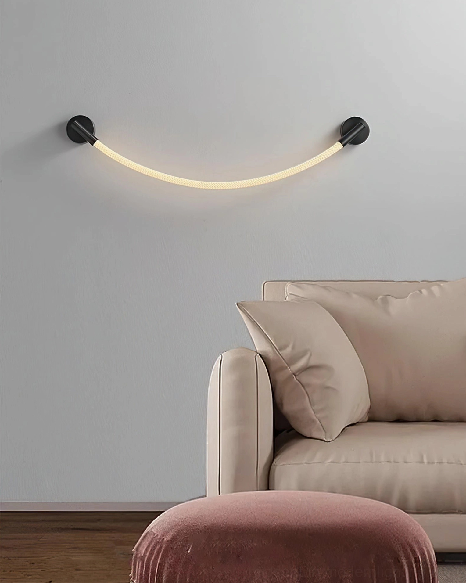 Flecto Tube wall lamp full product view showing complete silicone rope design and metal mounting system