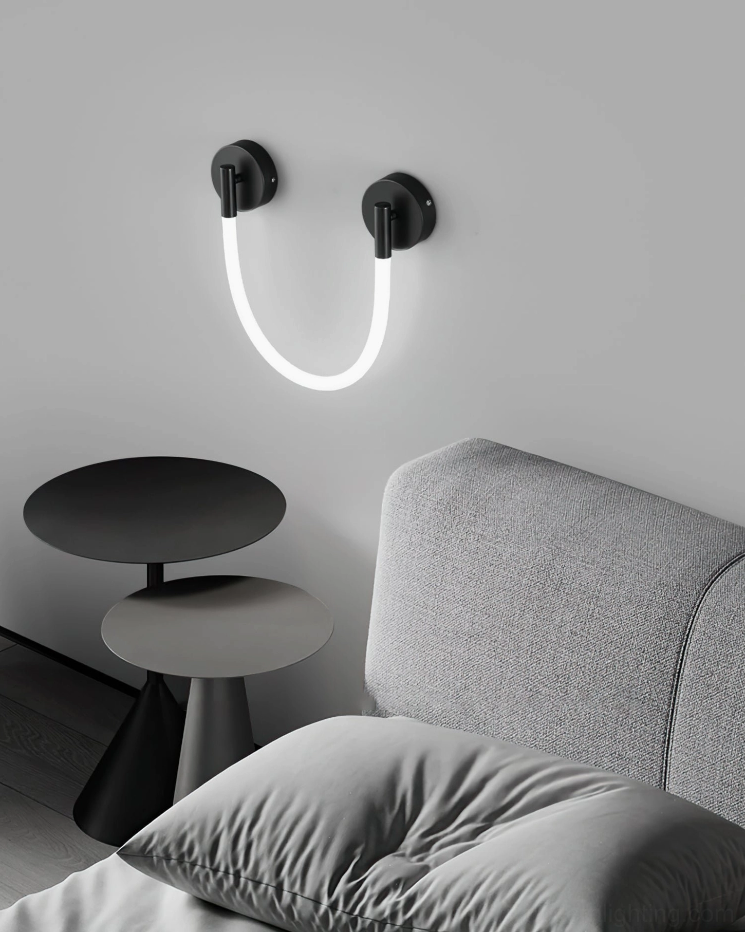 Flecto Tube flexible silicone wall lamp detail showing optical-grade material and integrated LED technology