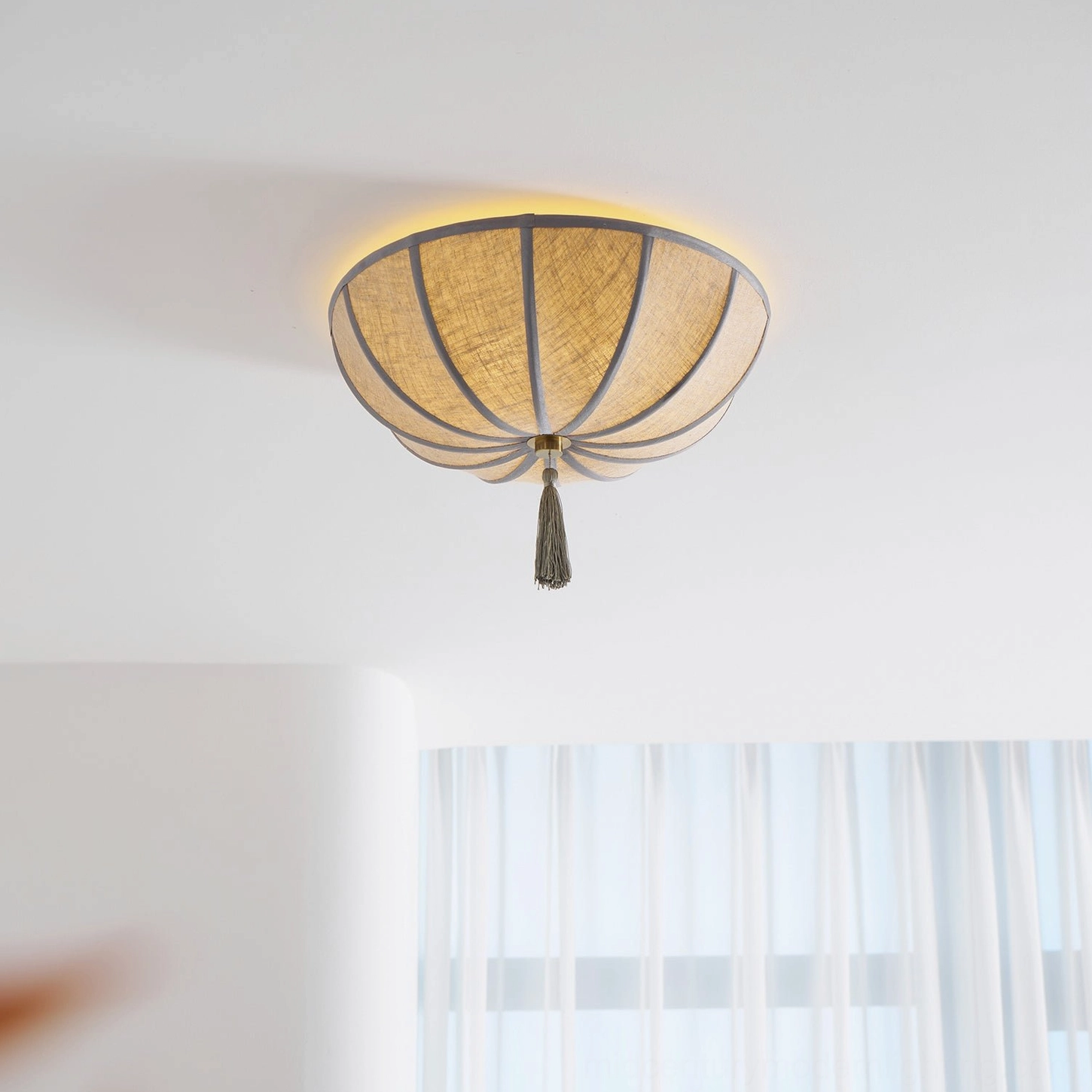 Fleur mid-century modern ceiling light in bedroom environment with soft romantic warm glow