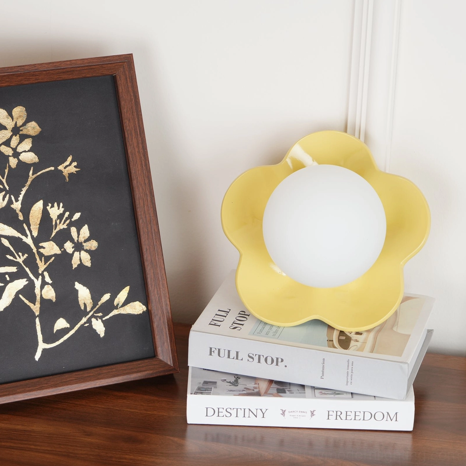 Classic La Fleur botanical wall lamp in yellow showing petal details and central frosted bulb