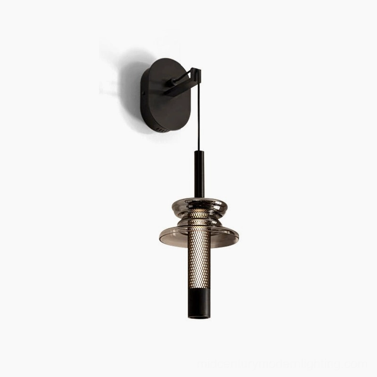Float wall light Black & Smoke Gray - premium smoked glass and perforated metal wall sconce