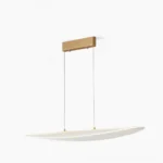 Floating mesh pendant light with frosted PMMA shade and gold trim, front view on white background