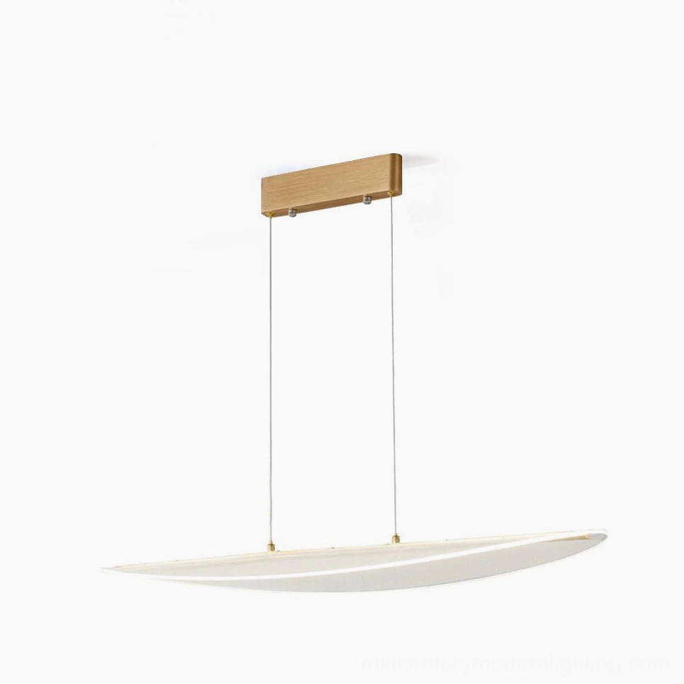 Floating mesh pendant light with frosted PMMA shade and gold trim, front view on white background