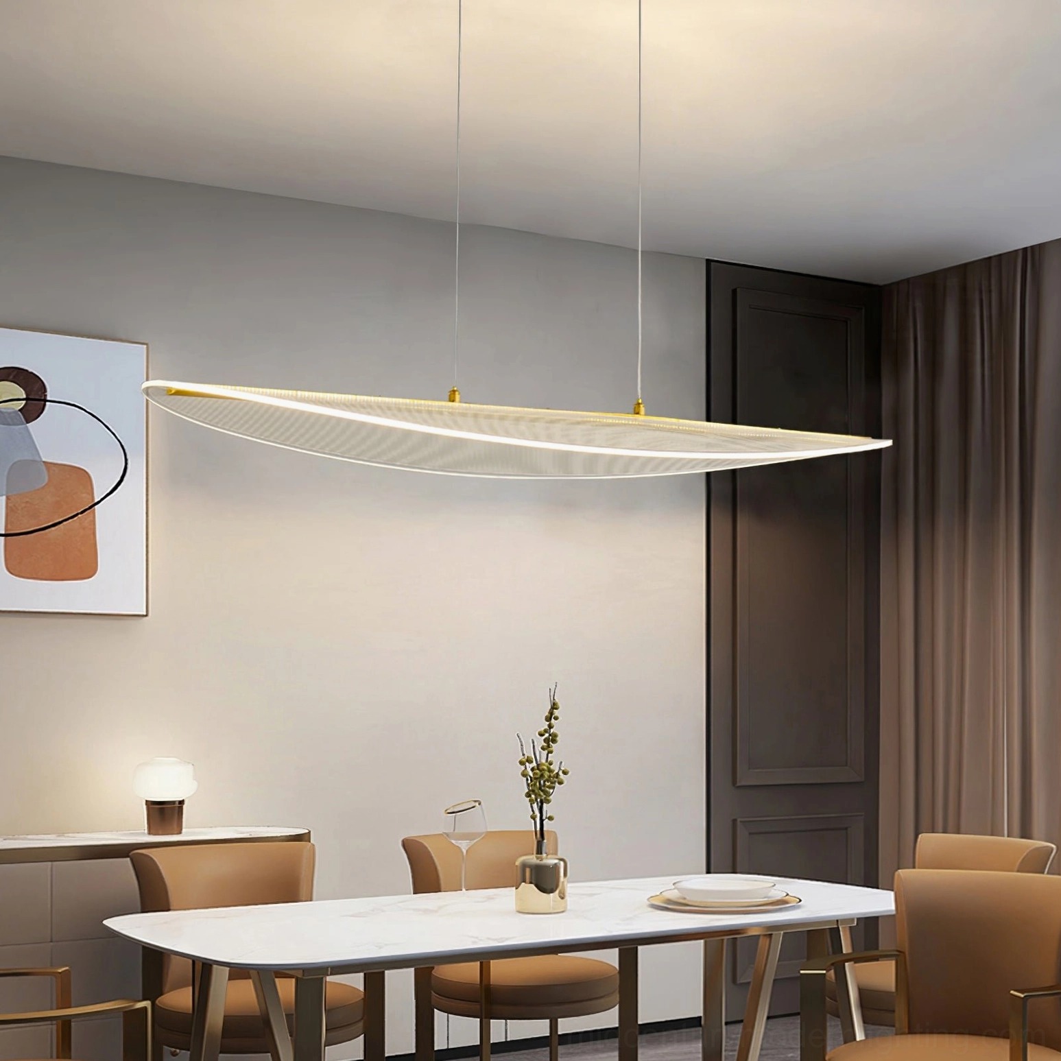 Multi-size floating mesh pendant lights displayed in modern interior environment