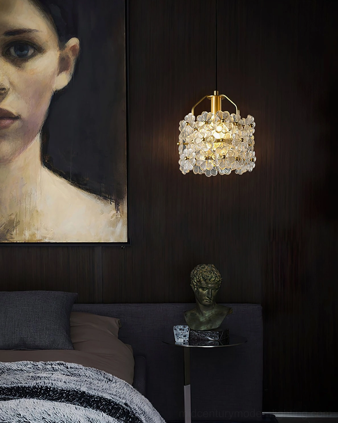Petit Floral pendant creating sophisticated lighting in upscale residential interior setting with mixed décor