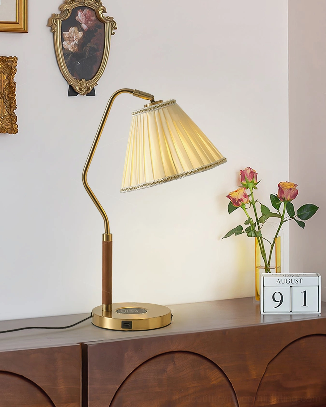 Florentine pleated lamp, 53cm height, sophisticated bedroom accent lighting