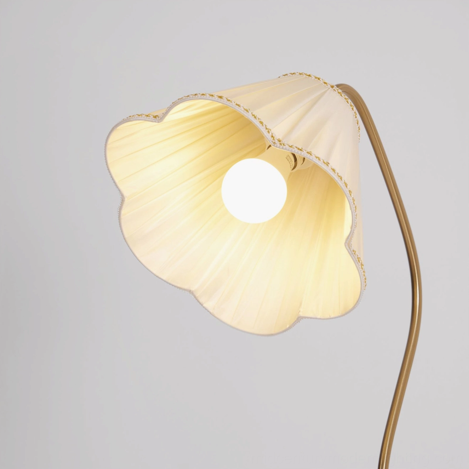 Florentine lampshade close-up showing hand-finished scalloped pleated fabric with crochet trim detail