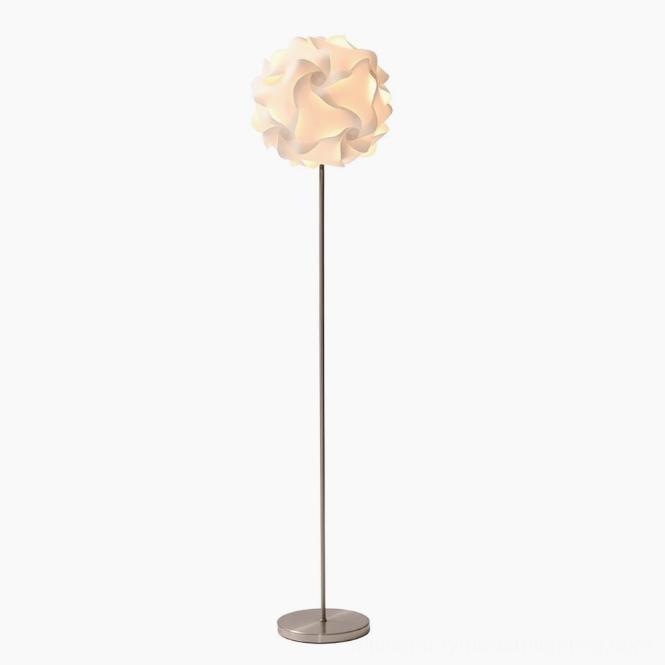 Silver and white flower floor lamp with EU UK AU US plug options international compatibility