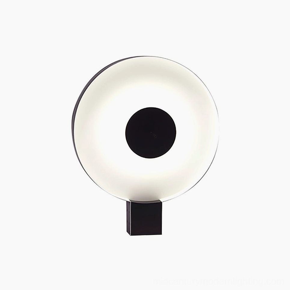 Round Flying Saucer LED table lamp black and white variant, product showcase side profile view