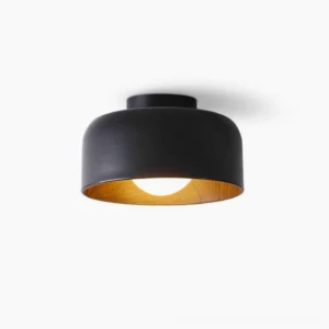 Folkio minimalist flush mount ceiling light in black matte finish, front close-up view on white background