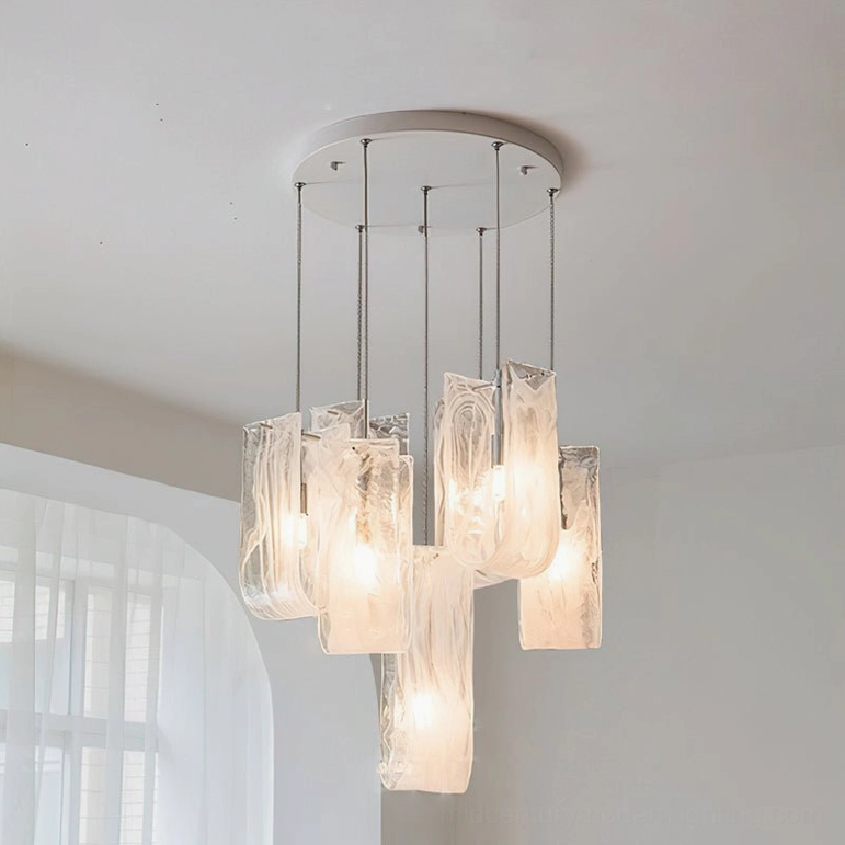 Fontaine 7-light cascading glass chandelier with amber textured pendants and white metal ceiling mount