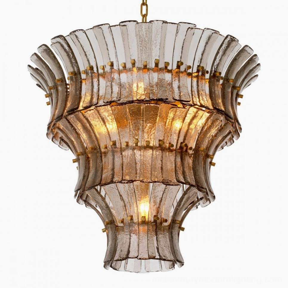 Fontana tiered glass chandelier suspension chain and ceiling mounting hardware detail
