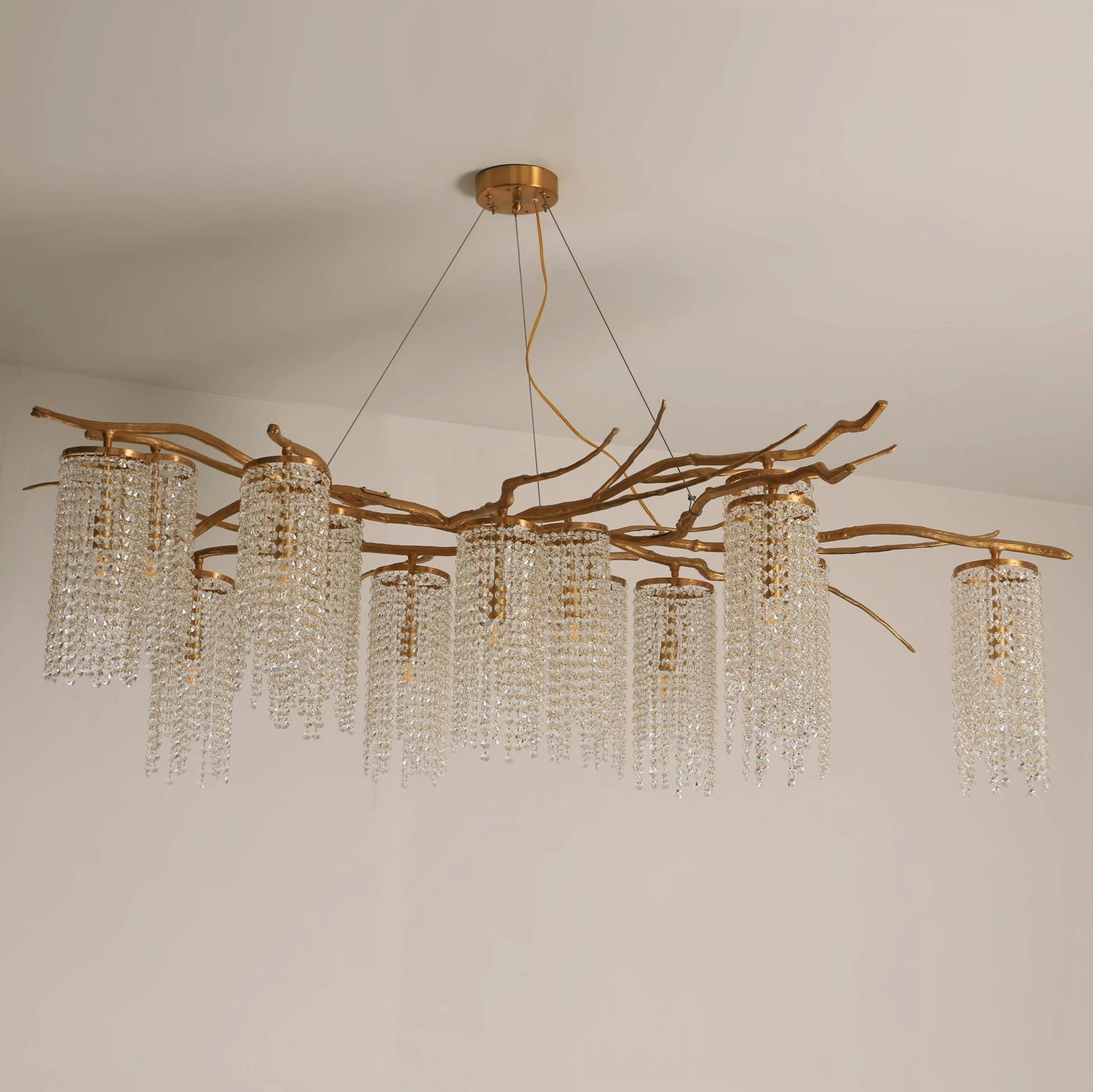 Forest Dawn Mid-Century Modern Crystal Branch Chandelier architectural detail and construction quality