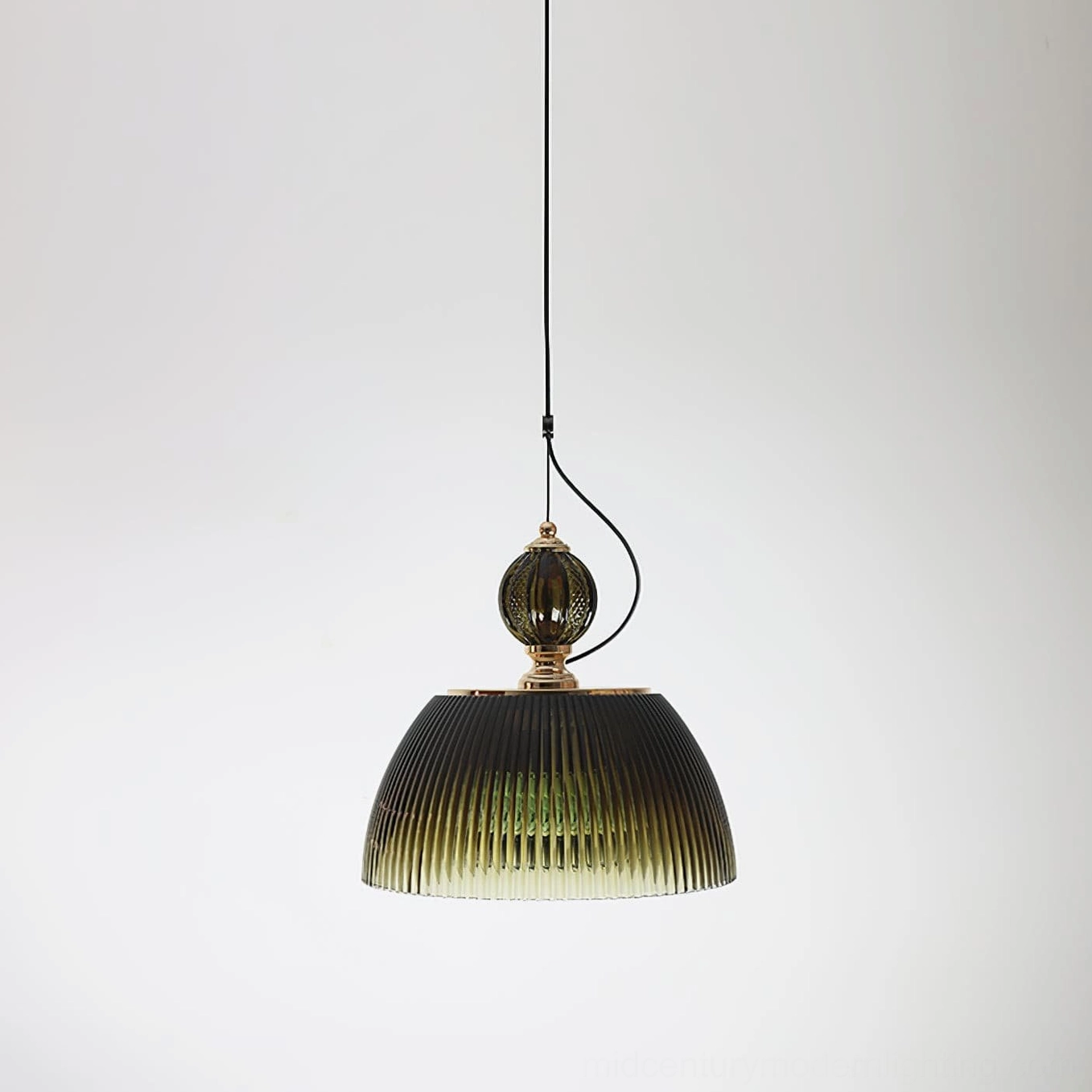 Forest green ribbed glass pendant lamp size variant 30cm height - mid-century modern hanging fixture