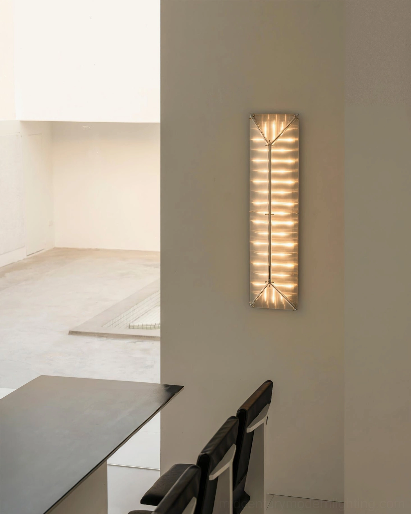 Fragment linear wall lamp side view contemporary minimalist space
