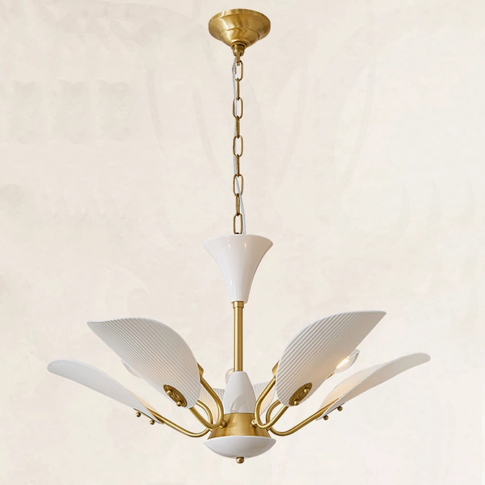 Franco ceramic petal chandelier five-head brass and white ceramic version full illumination display