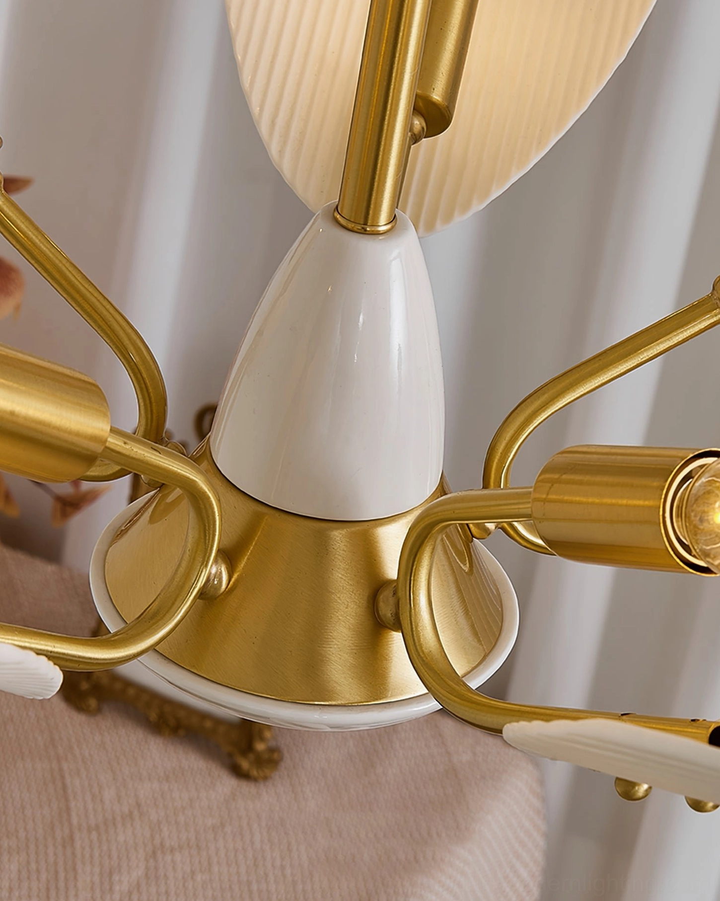 Franco ceramic chandelier installation detail with ceiling mounting hardware and hanging chain