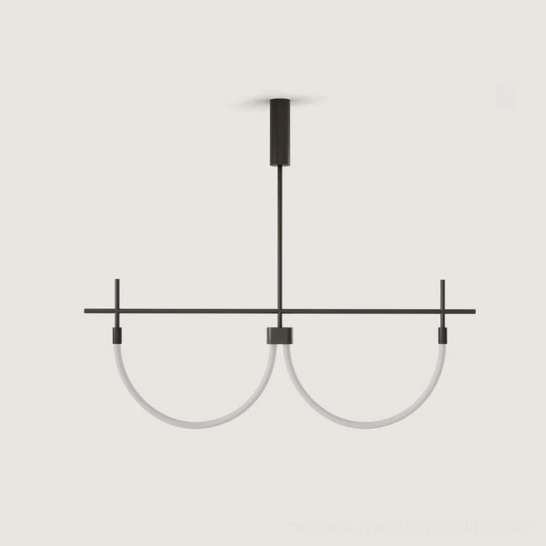 Freja dual arc horizontal pendant light with matte black minimalist modern finish, flat studio display