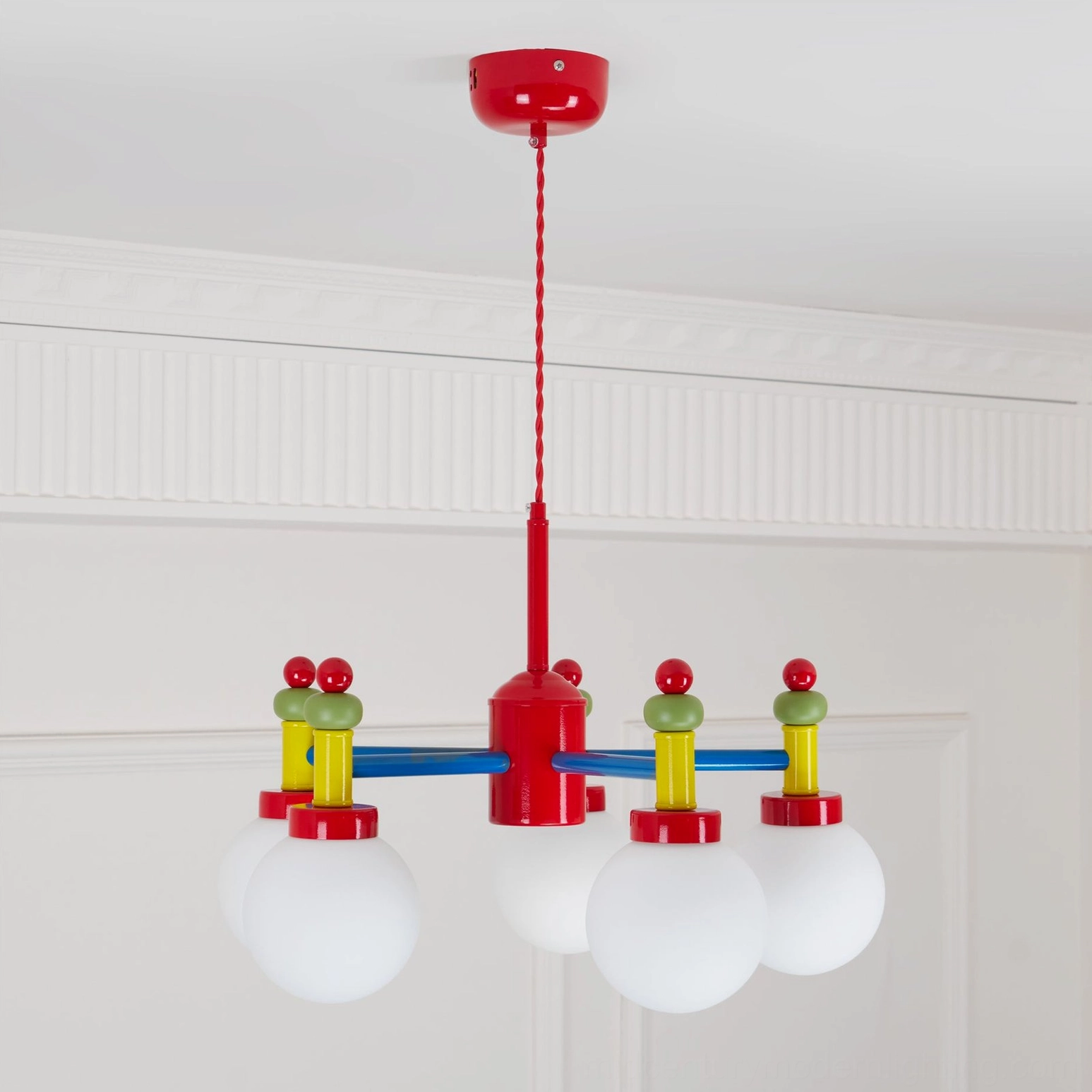 Frosted glass pendant shade with metal frame and contemporary colorful accent design